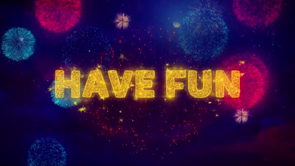 Memiliki Fun Text on Colorful Ftirework Explosion Partikel . — Stok Video