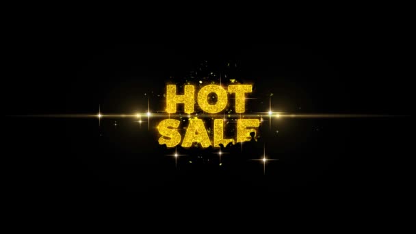 Text s horkým prodejem odlesk zlaté částice Firework. — Stock video