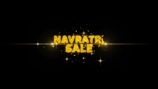 Navratri Sale Text Reveal on Glitter Partículas doradas Fuegos artificiales . — Vídeo de stock