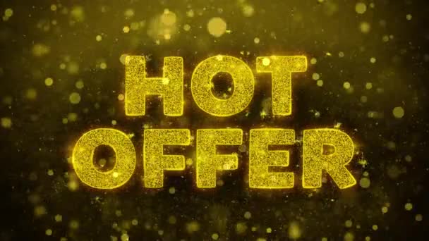 Hot aanbieding tekst op gouden glitter glans deeltjes animatie. — Stockvideo