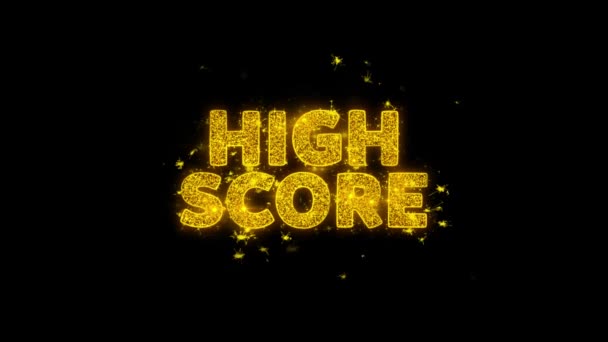 Highscore Text funkt Partikel auf schwarzem Hintergrund. — Stockvideo