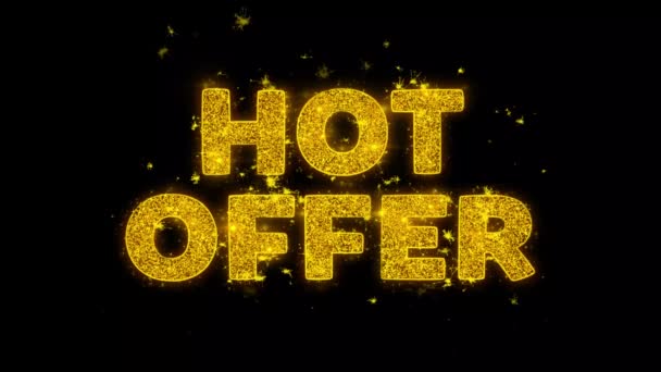 Hot Offer Text Sparks Particles on Black Background. — Stock Video