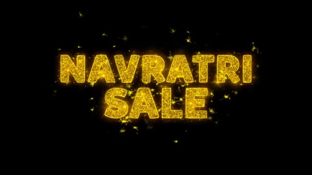 Navratri Satış Metni Siyah Arka Plan Üzerinde Parçacıklar Kıvılcımlar. — Stok video