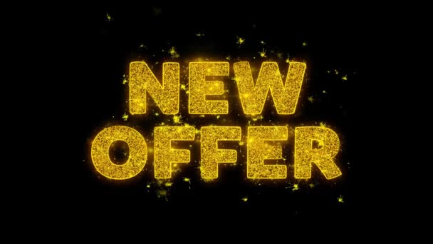 New Offer Text Sparks Particles on Black Background. — Stock Video