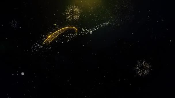 Ramadan Kareem tekst wens op goud deeltjes vuurwerk weergeven. — Stockvideo