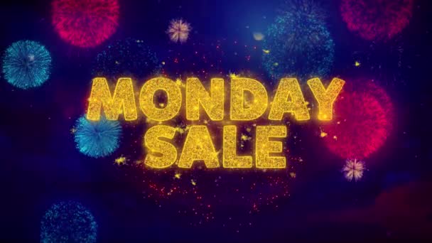 Monday Sale Text on Colorful Ftirework Explosion Partcles . — Vídeos de Stock