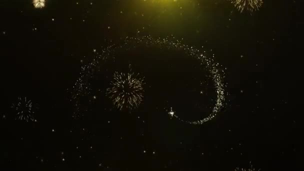 Word nu lid van tekst op firework display explosie deeltjes. — Stockvideo