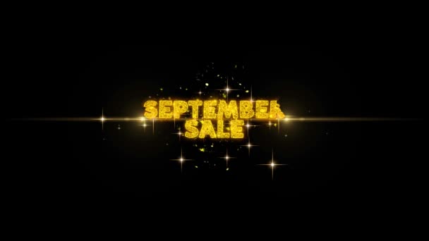 Setembro Venda de texto Revele no brilho dourado Partículas Fogos de artifício . — Vídeo de Stock