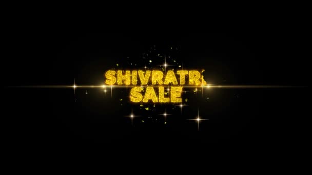 Shivratri Venta texto revelar en brillo de oro partículas fuegos artificiales . — Vídeos de Stock