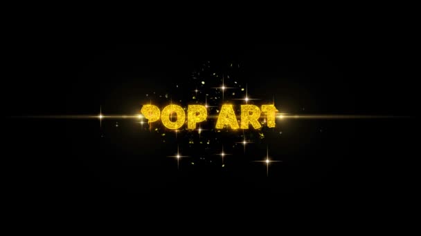 Pop Art Text Reveal on Glitter Golden Particles Firework. — Stock Video