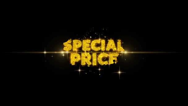 Texto preço especial Revele no fogo de artifício de partículas douradas Glitter . — Vídeo de Stock