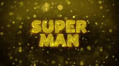 Super Man Metin Altın Glitter Shine Parçacıklar Animasyon.