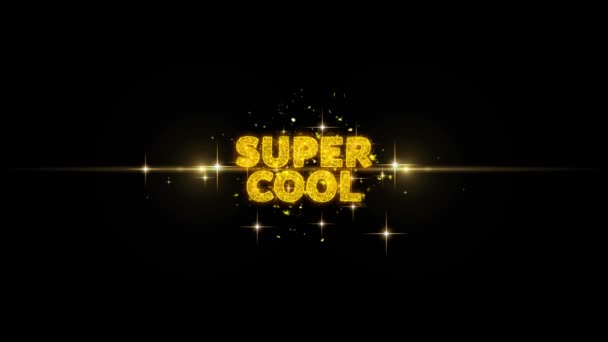 Süper Cool Metin Glitter Altın Parçacıklar Havai Fişek üzerinde reveal. — Stok video