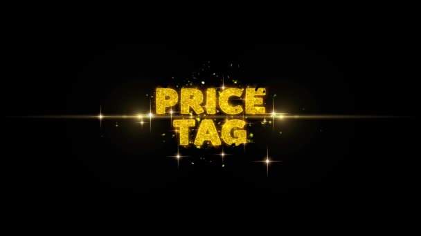 Price Tag Text Reveal on Glitter Golden Particles Firework. — Stock Video