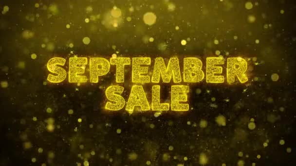 September försäljning text på gyllene glitter Shine partiklar animation. — Stockvideo