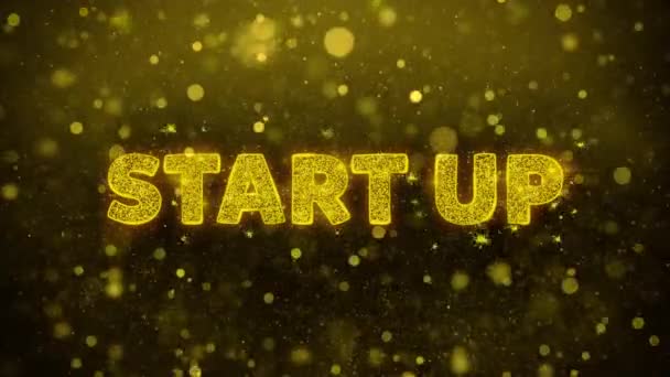 Start up tekst op Golden glitter Shine deeltjes animatie. — Stockvideo