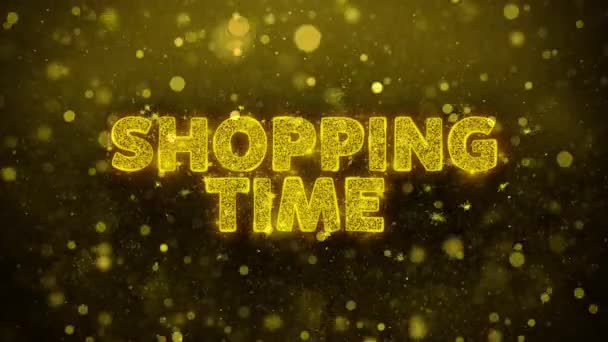 Shopping tid text på gyllene glitter Shine partiklar animation. — Stockvideo