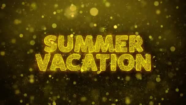 Summer Vacation Testo su Golden Glitter Brillare Particelle Animazione . — Video Stock