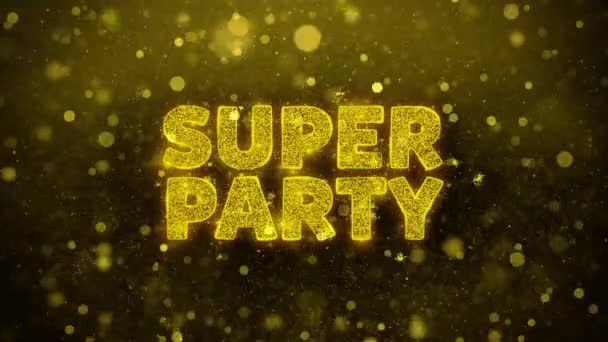 Super Party Text sobre la animación de partículas de brillo dorado . — Vídeo de stock