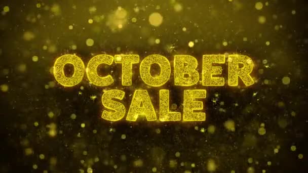 Oktober Verkauf Text auf goldenem Glitzerglanz Teilchen Animation. — Stockvideo