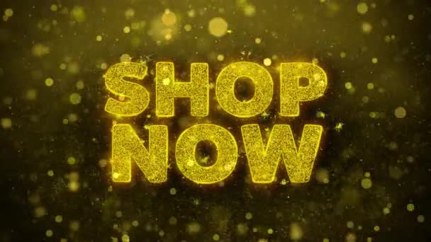 Shop Now Text on Golden Glitter Shine Particles Animation. — Stock Video