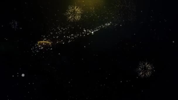 Text pop art na zlatých částicích zobrazení Fireworks. — Stock video