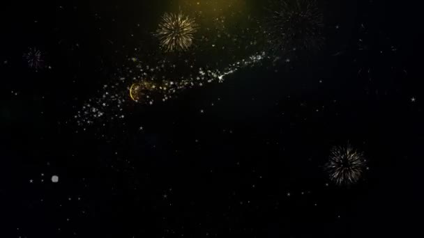 Texto do partido super na exposição dourada dos fogos de artifício das partículas . — Vídeo de Stock