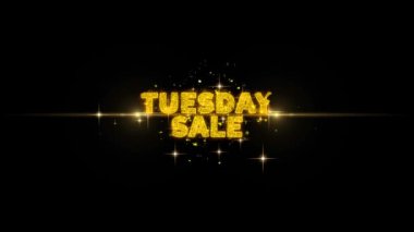 Salı Satılık Metin Glitter Altın Parçacıklar Havai Fişek üzerinde reveal.