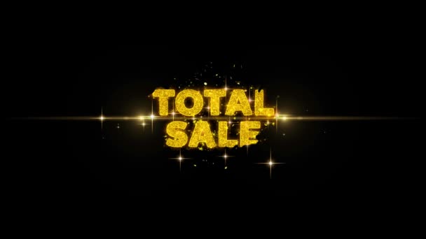 Total Sale Text Reveal on Glitter Golden Particles Firework. — Stock Video