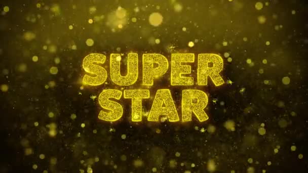 Super Star tekst na Golden Glitter Shine cząstek animacji. — Wideo stockowe