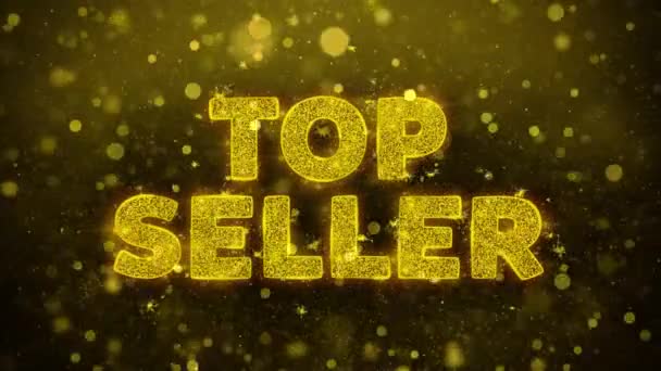 Bestseller tekst op Golden glitter glans deeltjes animatie. — Stockvideo