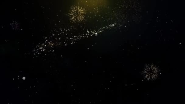 Réveillez le texte sur l'affichage de feux d'artifice de particules d'or . — Video