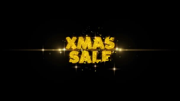 XMAS Sale Text Reveal on Glitter Golden Particles Firework. — Stock Video