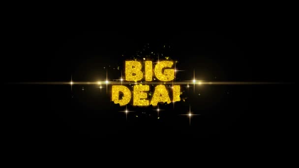 Big Deal Text enthüllen auf glitzernden goldenen Teilchen Feuerwerk. — Stockvideo