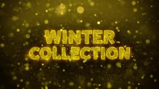 Winterkollektion Text auf goldenem Glitzerglanz Partikel Animation. — Stockvideo