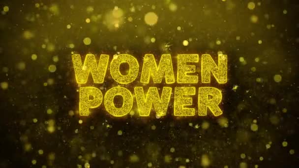 Mujer Power Text on Golden Glitter Shine Particles Animación . — Vídeo de stock