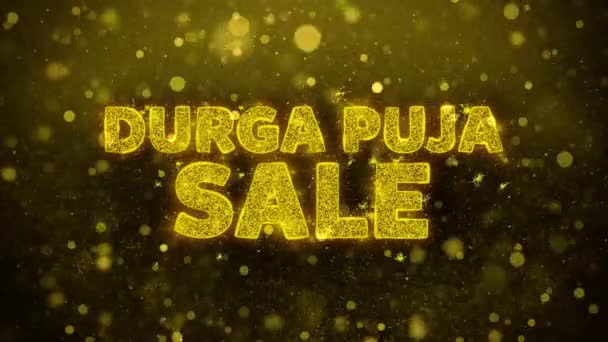 Durga Puja sprzedaż tekst na Golden Glitter Shine cząstek animacji. — Wideo stockowe