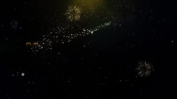 Texto al por mayor sobre partículas de oro Pantalla de fuegos artificiales . — Vídeos de Stock