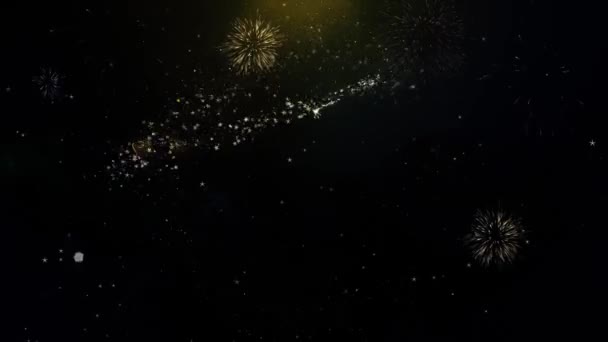 Yummy text na zlatých částicích zobrazení Fireworks. — Stock video