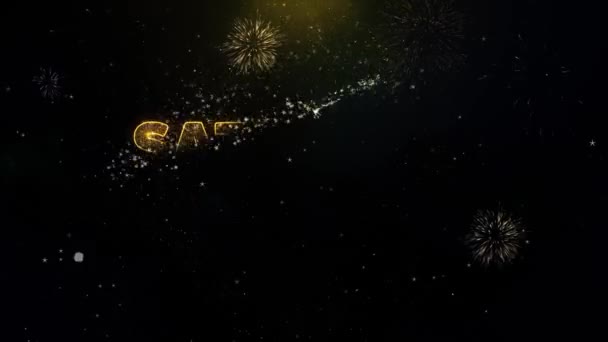 Sabato Vendita testo su particelle d'oro Fuochi d'artificio Visualizza . — Video Stock