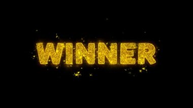 Kazanan Metin Siyah Arka Plan Üzerinde Parçacıklar Kıvılcımlar.