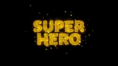 Süper Kahraman Metin Siyah Arka Plan Üzerinde Parçacıklar Kıvılcımlar.
