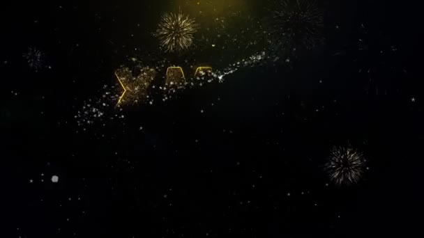 Texto de venta XMAS en la pantalla de fuegos artificiales de partículas de oro . — Vídeo de stock