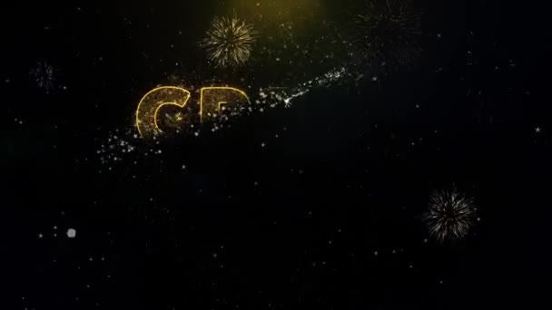 Nagy szöveg az arany részecskék tűzijáték Display. — Stock videók