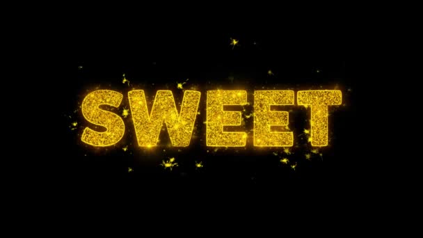 Sweet Text Sparks Particles on Black Background. — Stock Video