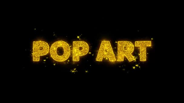 Text pop art Sparks částice na černém pozadí. — Stock video