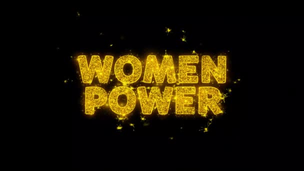 女性パワーテキストは、黒の背景に粒子を火花. — ストック動画