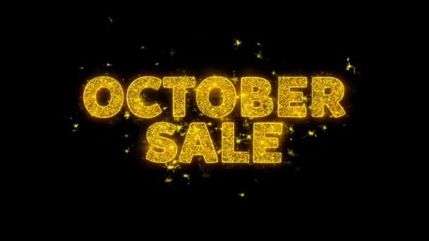 Oktober verkoop tekst vonken deeltjes op zwarte achtergrond. — Stockvideo