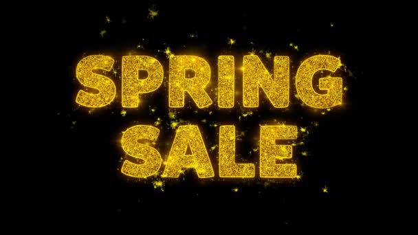 Spring SALE text vonken deeltjes op zwarte achtergrond. — Stockvideo