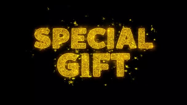 Special Gift Text Sparks Particules sur fond noir . — Video